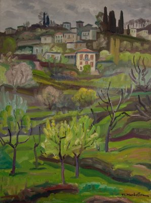Zagora, Uphill, Rain-Speckled Trees — Oil painting, Canvas, 46.00×61.00cm — Theodoros Markellos
